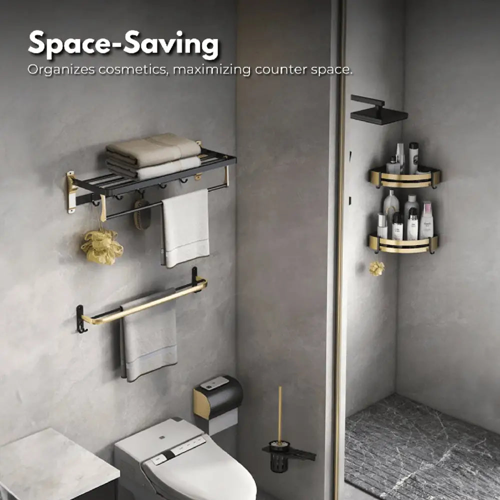 Gominimo Bathroom Wall Mount Black Gold Accessories Set (G) - Home & Garden > Bathroom Accessories > Bath Caddies