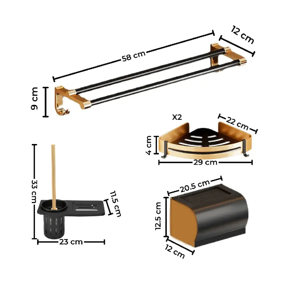Gominimo Bathroom Wall Mount Black Gold Accessories Set (H) - Home & Garden > Bathroom Accessories > Bath Caddies