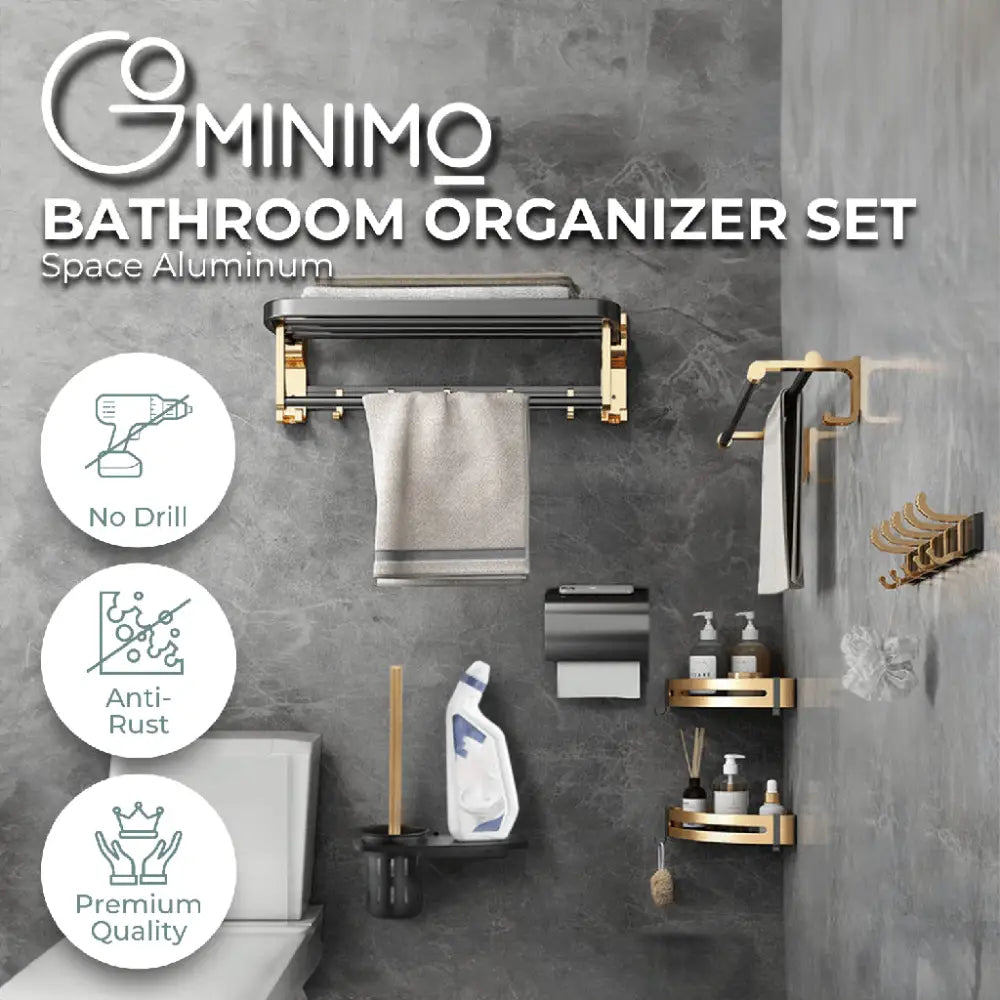Gominimo Bathroom Wall Mount Black Gold Accessories Set (H) - Home & Garden > Bathroom Accessories > Bath Caddies