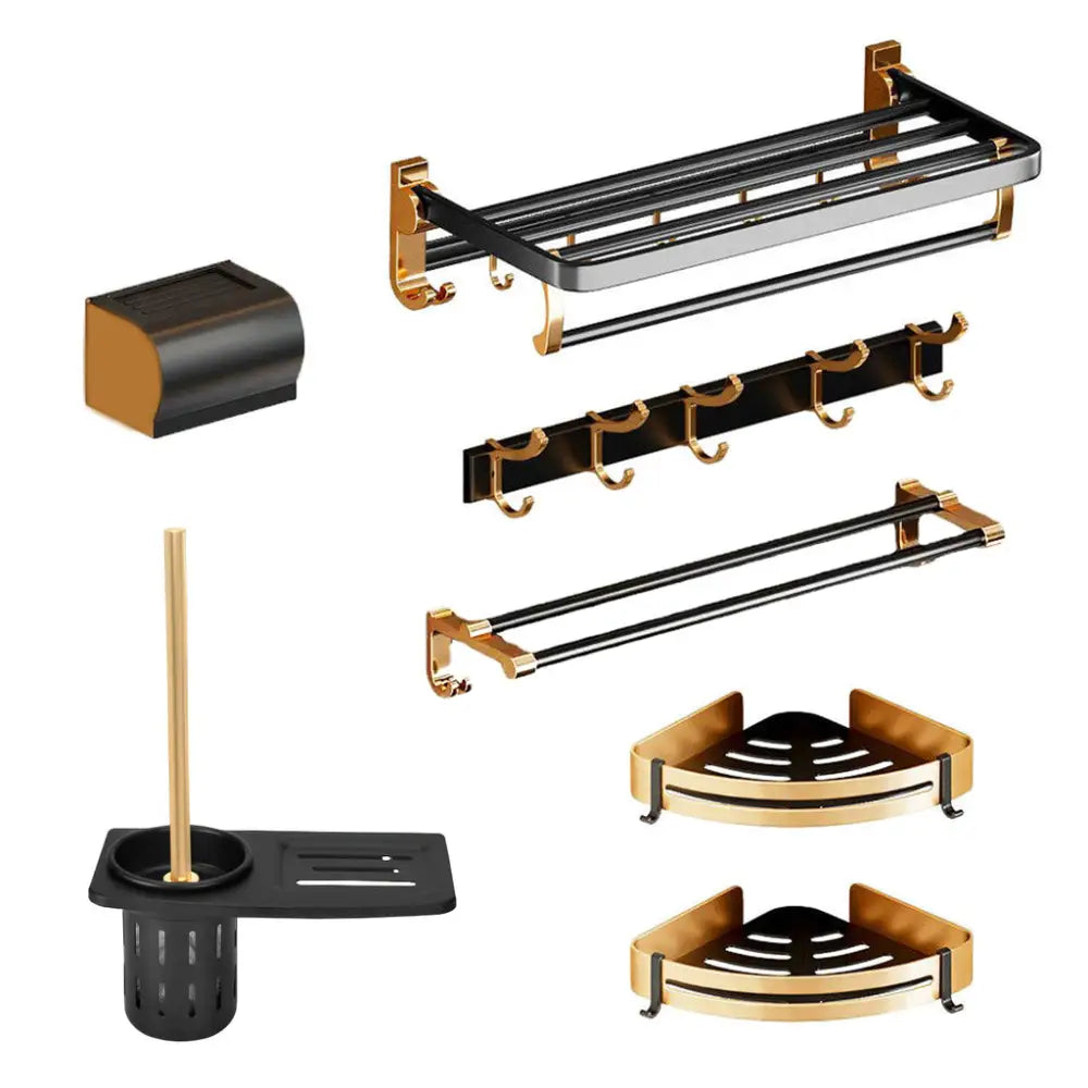Gominimo Bathroom Wall Mount Black Gold Accessories Set (H) - Home & Garden > Bathroom Accessories > Bath Caddies