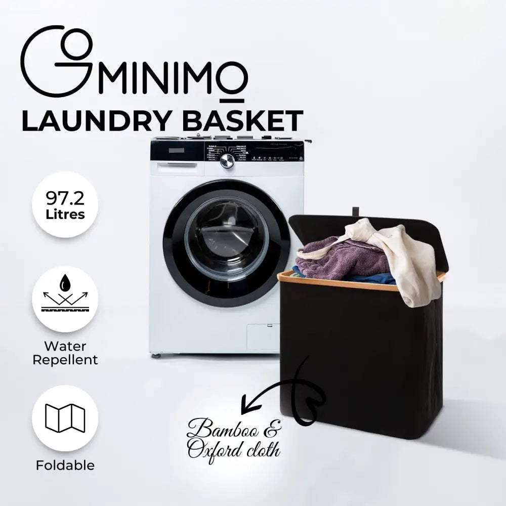 GOMINIMO Folding Bamboo & Canvas Laundry Hamper with Single Lid (Black)GO-LB-116-SJ - Home & Garden > Laundry & Cleaning