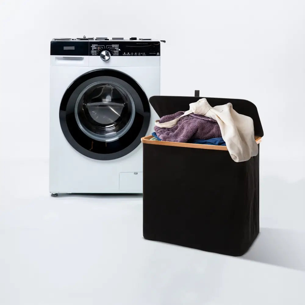 GOMINIMO Folding Bamboo & Canvas Laundry Hamper with Single Lid (Black)GO-LB-116-SJ - Home & Garden > Laundry & Cleaning