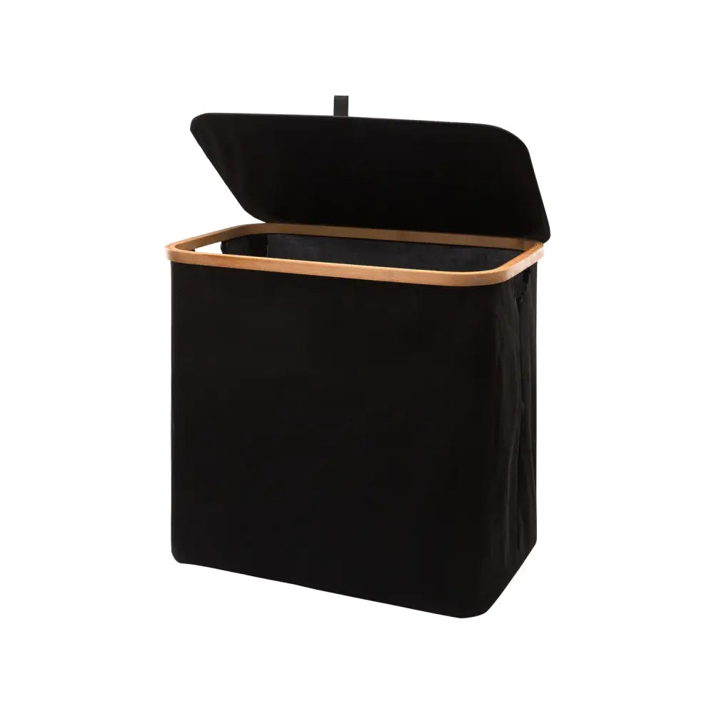 GOMINIMO Folding Bamboo & Canvas Laundry Hamper with Single Lid (Black)GO-LB-116-SJ - Home & Garden > Laundry & Cleaning