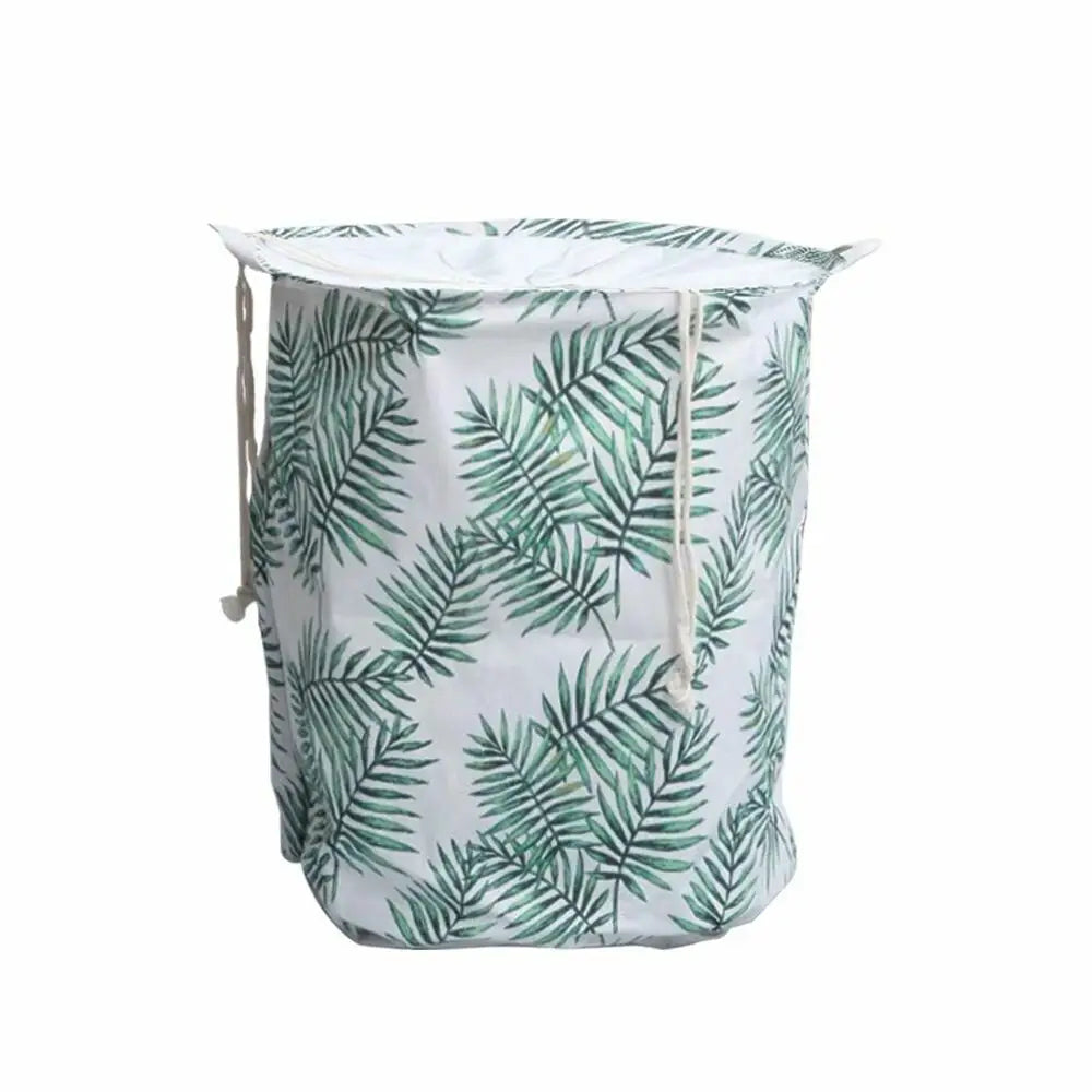 GOMINIMO Laundry Basket Round Foldable with Cover (Green Leaves) HM-LB-103-YX - Home & Garden > Storage