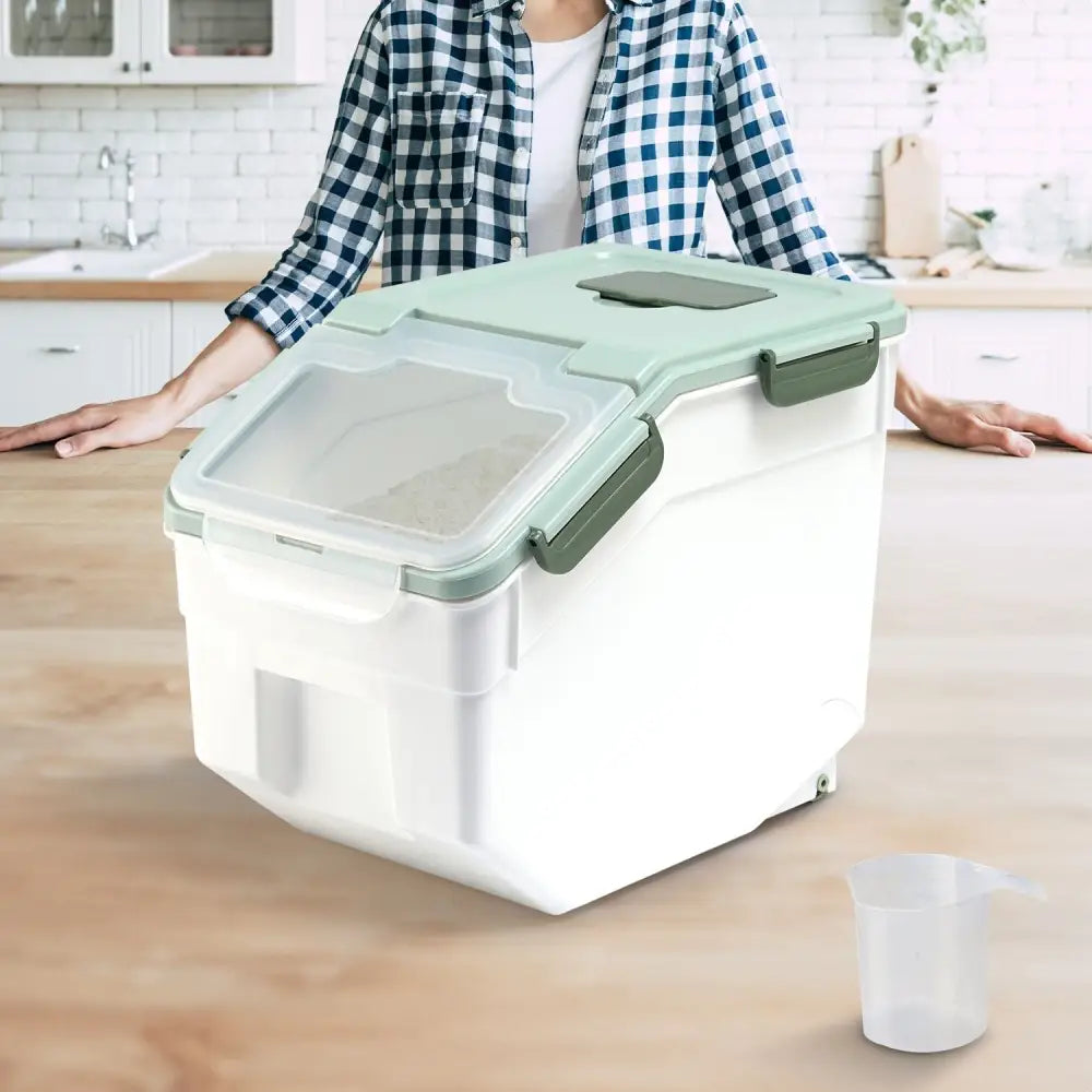 GOMINIMO Multipurpose Food Storage Container with Lids and Cup for Pet Food or Rice Grains (Green) - Home & Garden >