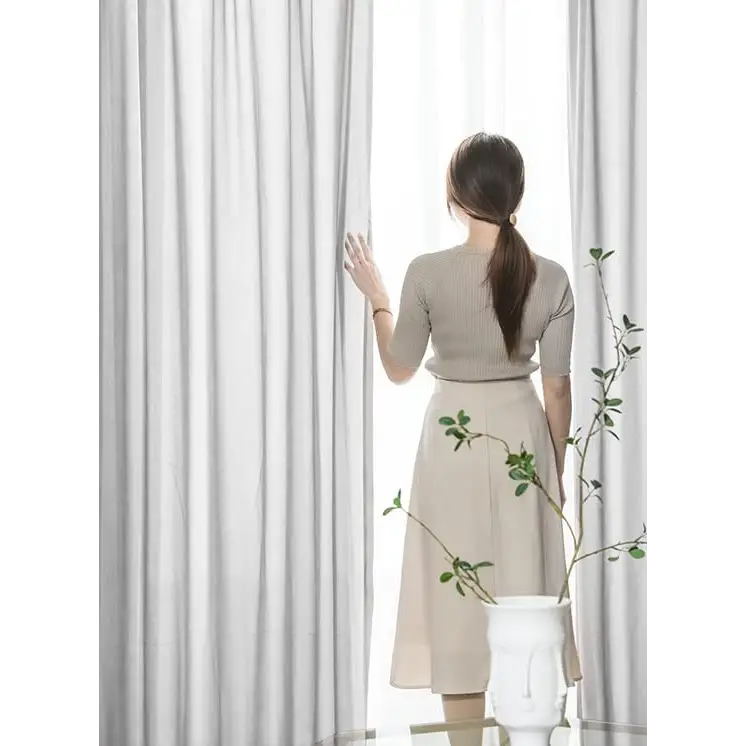 GOMINIMO Natural Linen Blended Curtains (Set of 2 W132cm x D274cm Light Grey) GO-CNB-109-MM - Home & Garden > Decor