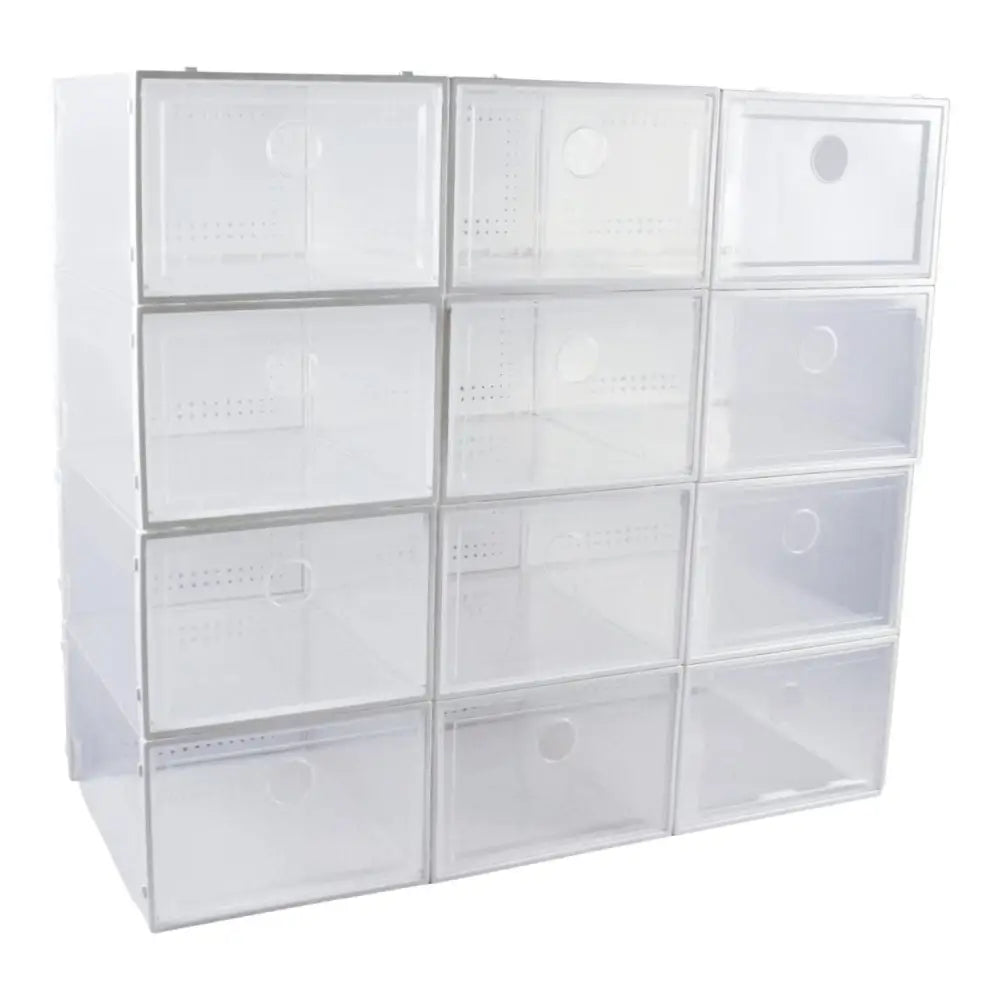 GOMINIMO Plastic Shoe Box 12 PCS Large Size (White) GO-SB-111-TD - Home & Garden > Storage