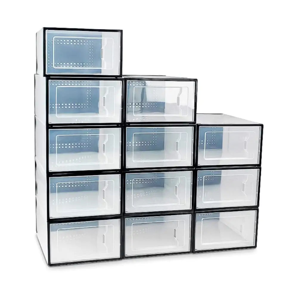 GOMINIMO Plastic Shoe Box 12PCS Medium Size Premium (Black) GO-SB-110-TD - Home & Garden > Storage