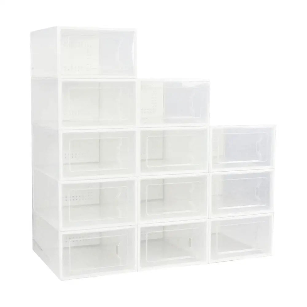 GOMINIMO Plastic Shoe Box 12PCS Medium Size Premium (White) GO-SB-109-TD - Home & Garden > Storage