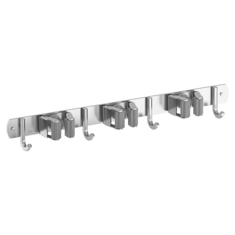 GOMINIMO Stainless Steel Broom Mop Holder Wall Mount with 3 Racks 4 Hooks (Grey) - Home & Garden > Bathroom Accessories