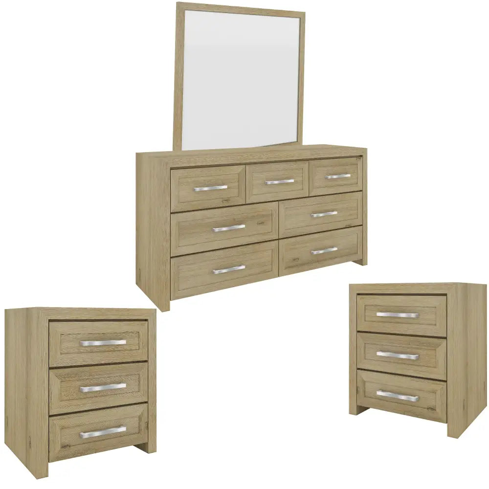 Gracelyn Set of 2 Bedside 3 Drawers Dresser Mirror Bedroom - Smoke - Furniture > Dining > Buffets & Sideboards
