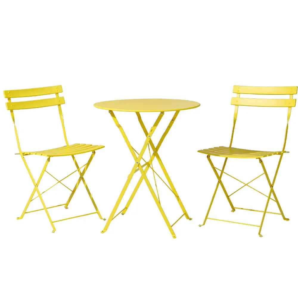 Gradeon 3PC Outdoor Bistro Set Steel Table and Chairs Patio Furniture Yellow - Furniture > Outdoor