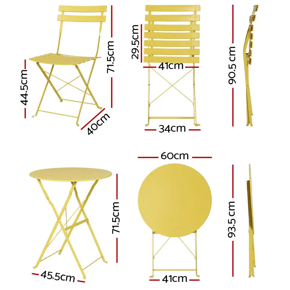 Gradeon 3PC Outdoor Bistro Set Steel Table and Chairs Patio Furniture Yellow - Furniture > Outdoor