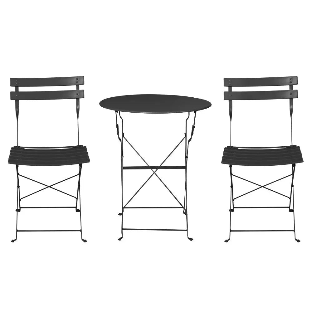 Gradeon 3PC Outdoor Bistro Set Steel Table and Chairs Patio Furniture Black - Furniture > Outdoor