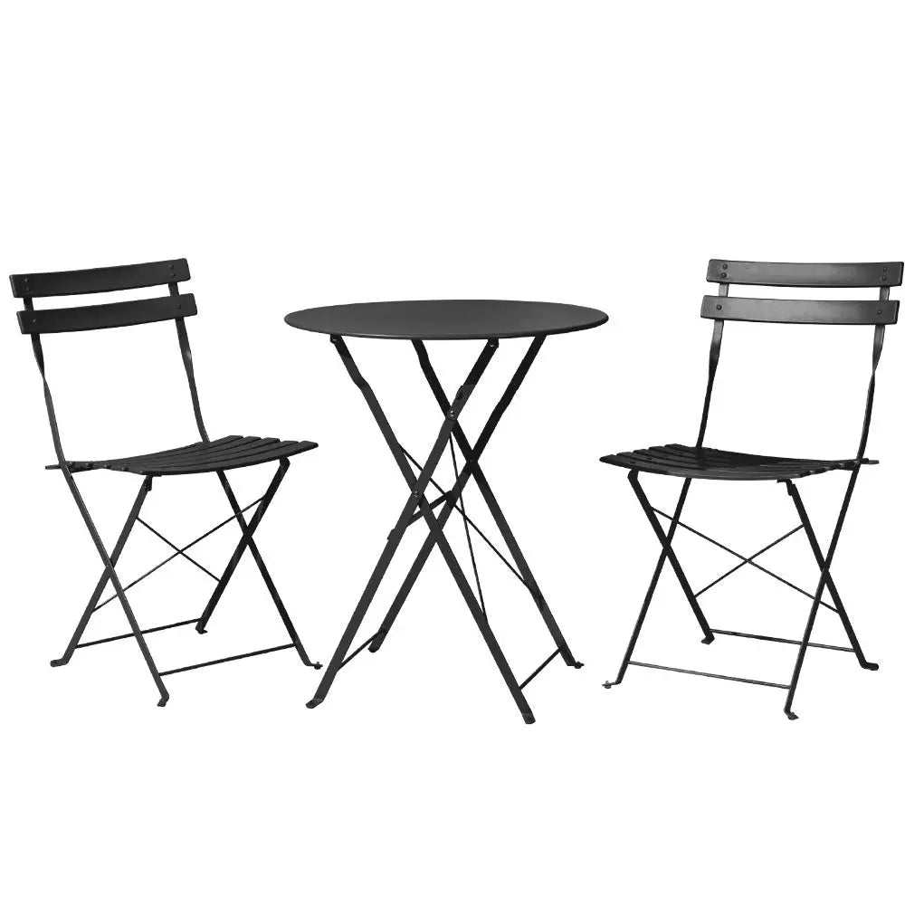 Gradeon 3PC Outdoor Bistro Set Steel Table and Chairs Patio Furniture Black - Furniture > Outdoor