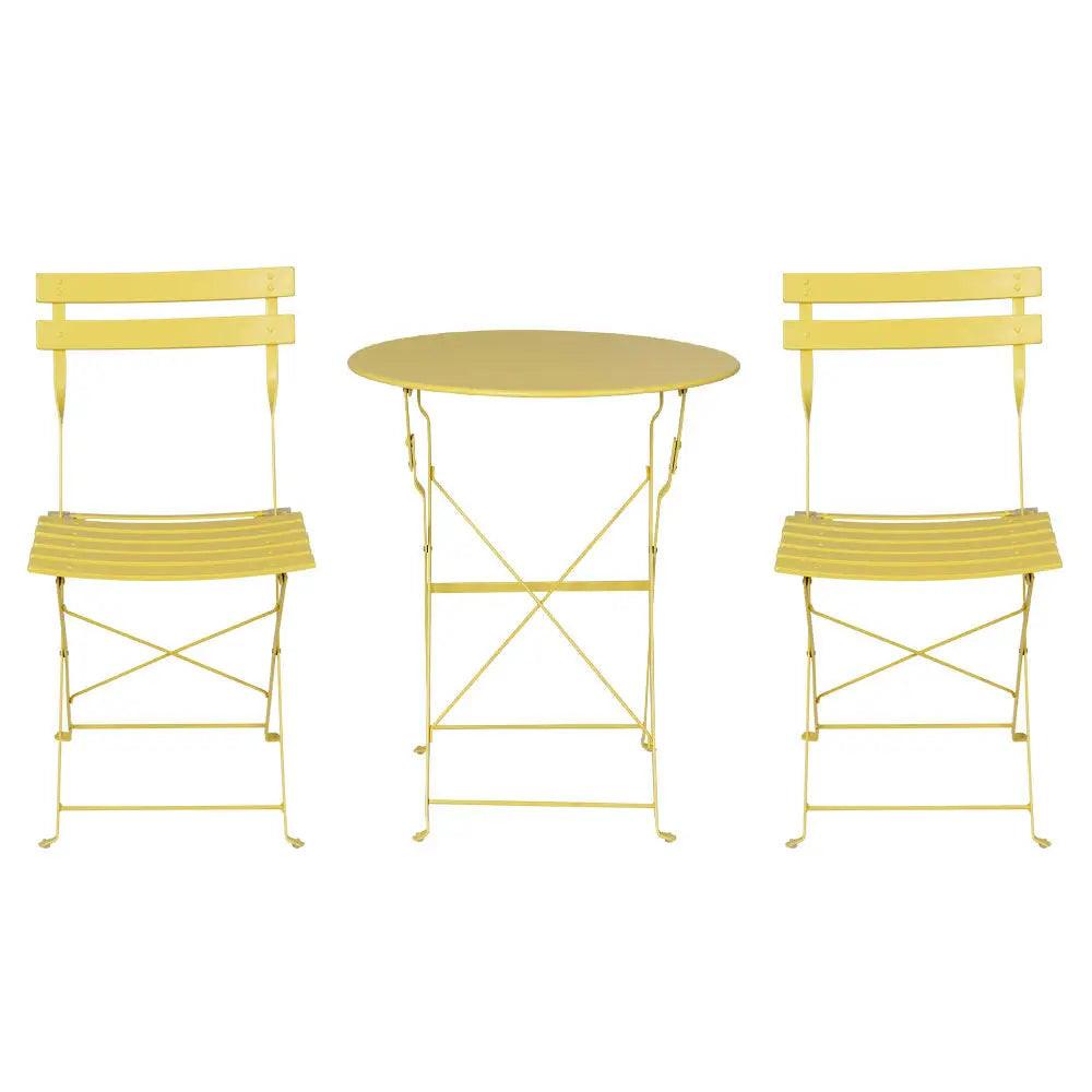 Gradeon 3PC Outdoor Bistro Set Steel Table and Chairs Patio Furniture Yellow - Furniture > Outdoor