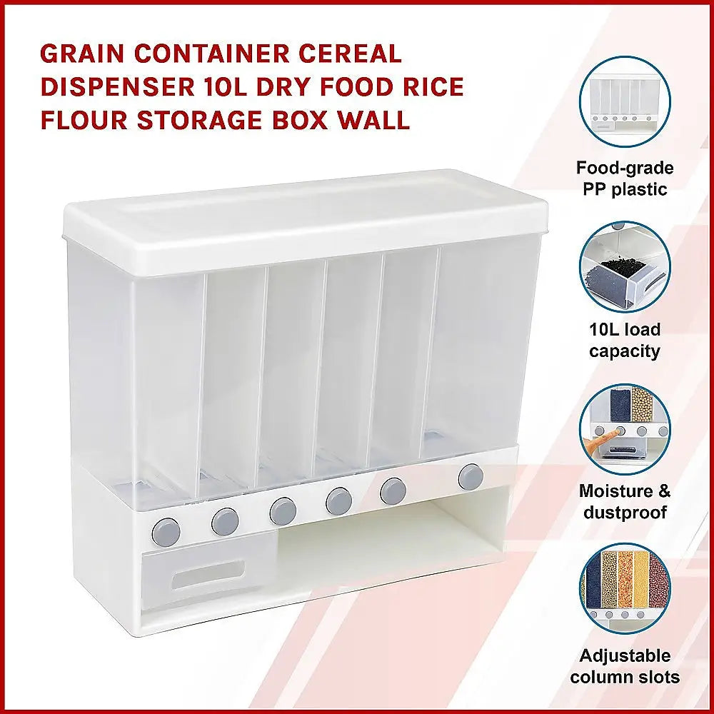 Grain Container Cereal Dispenser 10L Dry Food Rice Flour Storage Box Wall - Home & Garden > Storage
