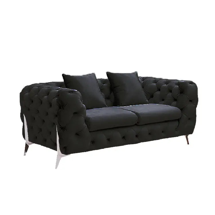 Grand Tufted Lounge - Black Velvet - Silver Legs - Furniture > Sofas