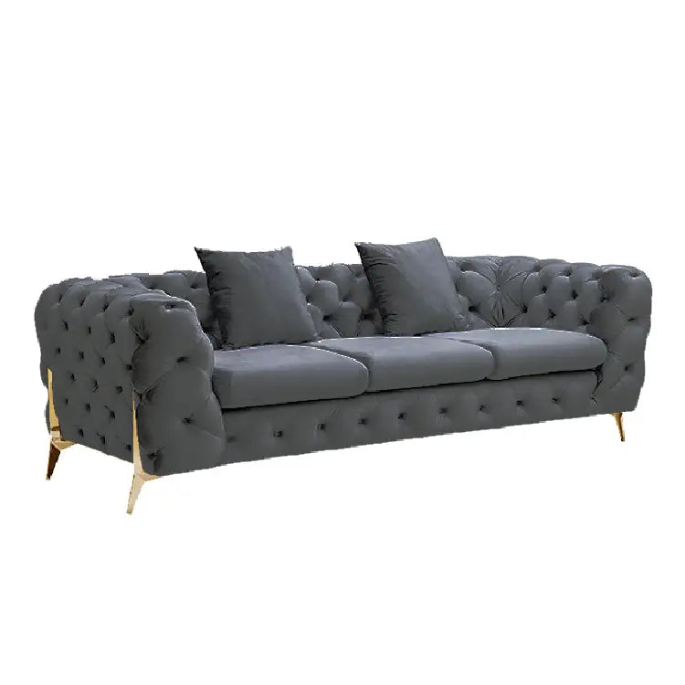 Grand Tufted Lounge - Dark Grey Velvet - Gold Legs - Furniture > Sofas