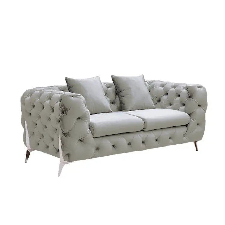 Grand Tufted Lounge - Light Grey Velvet - Silver Legs - Furniture > Sofas