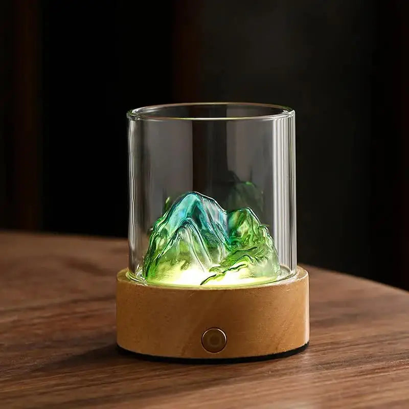 Green-blue LED Glass Night Light with Mountain Design USB Rechargeable - Home & Garden > Lighting > Night Lights &