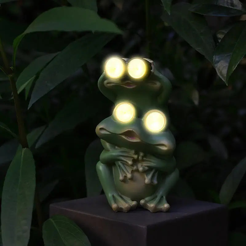Green Charming Solar Powered Frog Figurine - Whimsical Garden Statue with LED Binocular Eyes - Home & Garden > Decor >