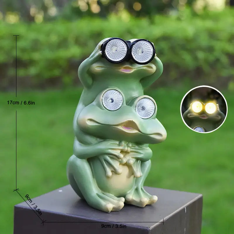 Green Charming Solar Powered Frog Figurine - Whimsical Garden Statue with LED Binocular Eyes - Home & Garden > Decor >