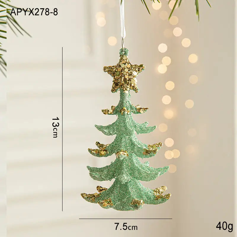 Green Glitter Christmas Tree Ornament with Gold Star Top - Hanging Festive Decoration 5 pieces - Occasions > Christmas