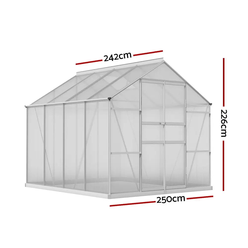 Greenfingers Aluminium Greenhouse Green House Polycarbonate Garden Shed 2.4x2.5M - Home & Garden > Green Houses
