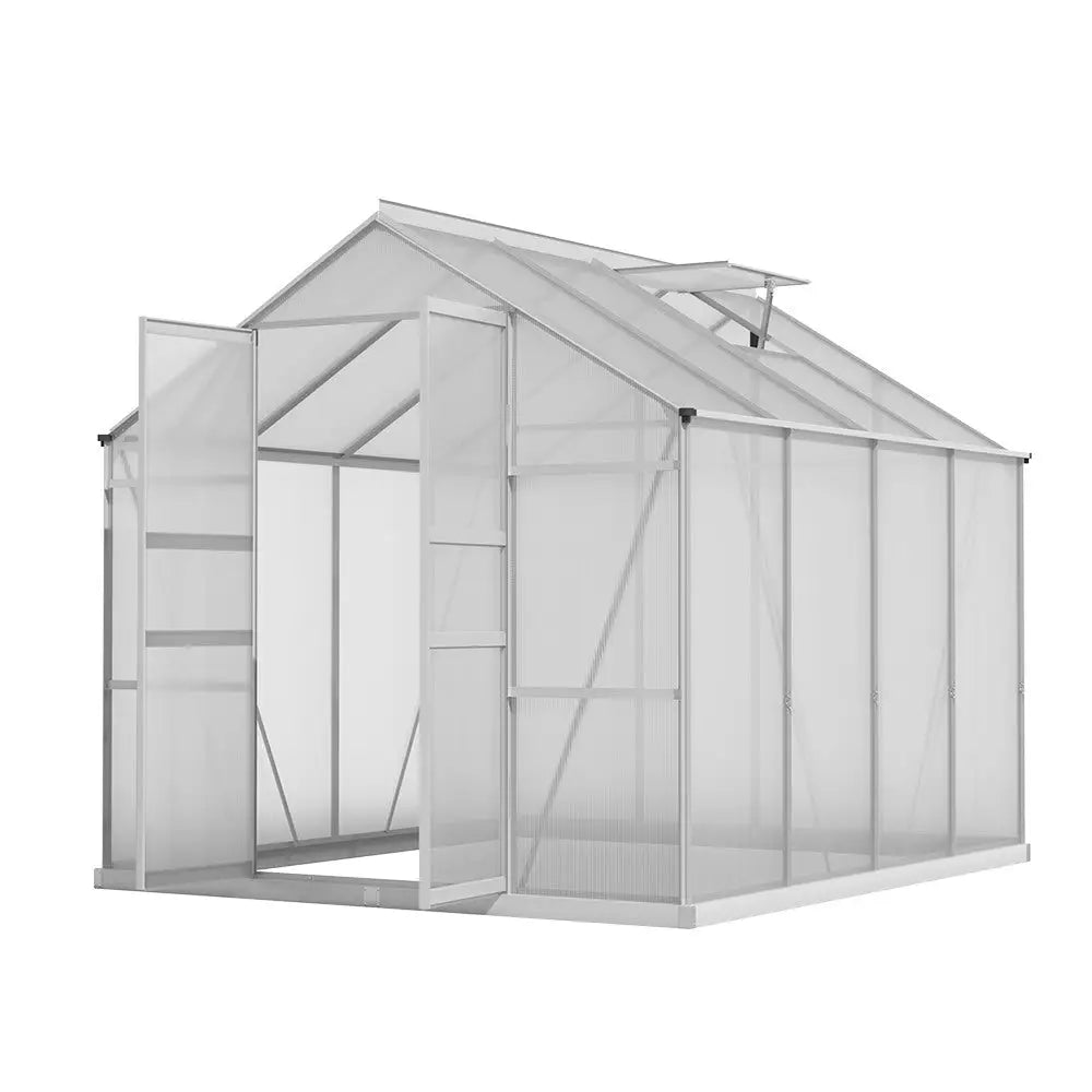 Greenfingers Aluminium Greenhouse Green House Polycarbonate Garden Shed 2.4x2.5M - Home & Garden > Green Houses