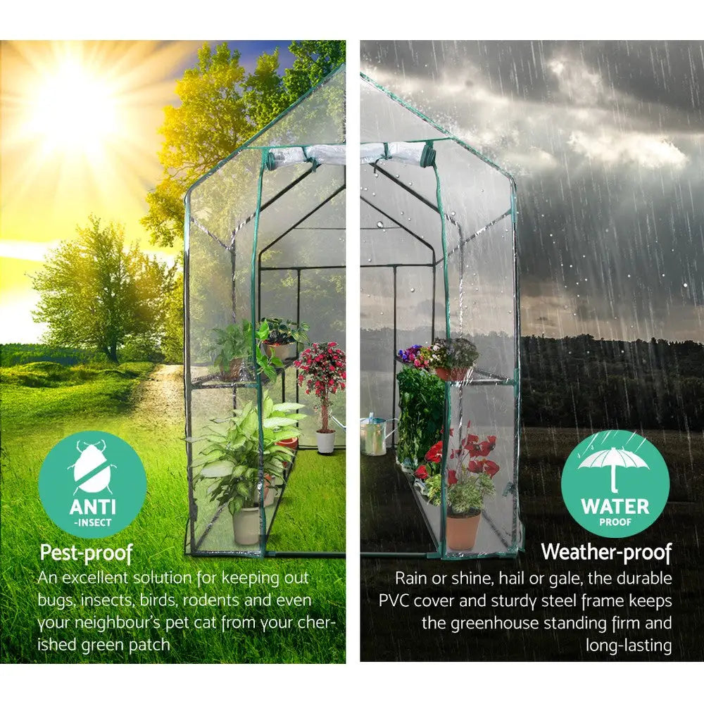 Greenfingers Greenhouse 1.2x1.9x1.9M Walk in Green House Tunnel Clear Garden Shed 4 Shelves - Home & Garden >