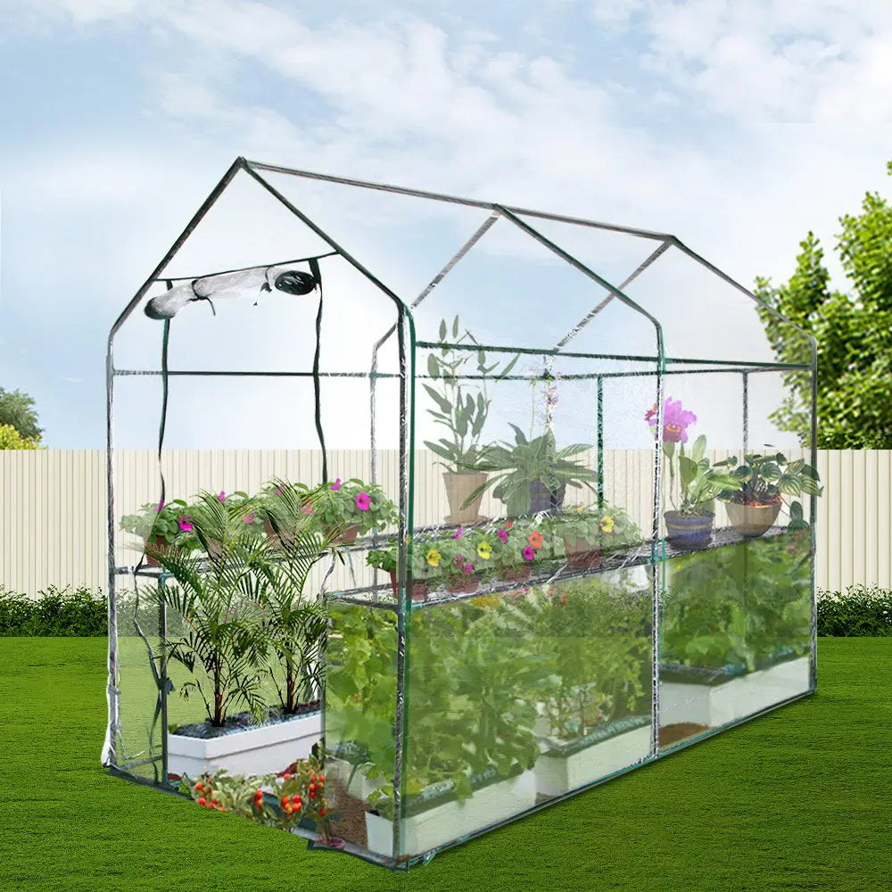 Greenfingers Greenhouse 1.2x1.9x1.9M Walk in Green House Tunnel Clear Garden Shed 4 Shelves - Home & Garden >
