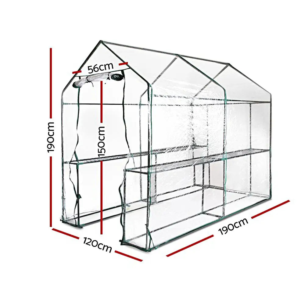 Greenfingers Greenhouse 1.2x1.9x1.9M Walk in Green House Tunnel Clear Garden Shed 4 Shelves - Home & Garden >