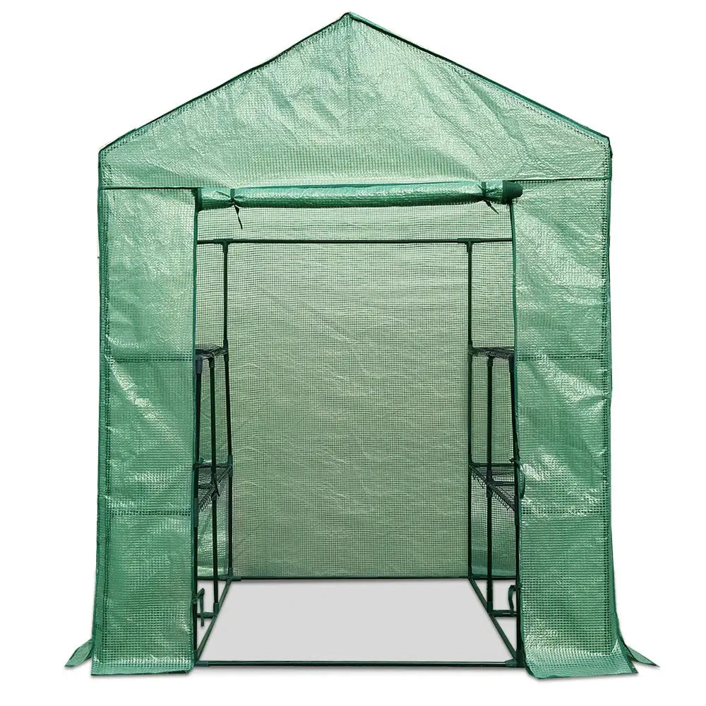 Greenfingers Greenhouse 1.4x1.55x2M Walk in Green House Tunnel Plant Garden Shed 8 Shelves - Home & Garden > Green