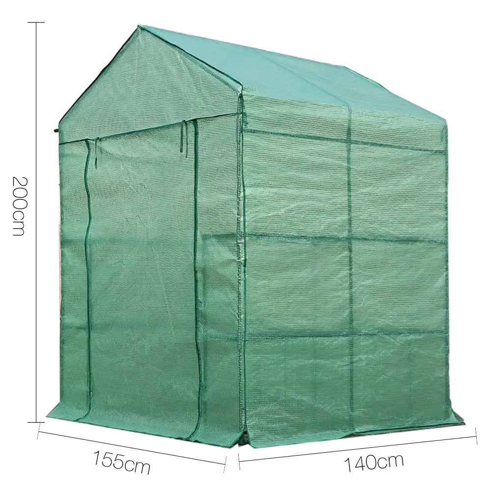 Greenfingers Greenhouse 1.4x1.55x2M Walk in Green House Tunnel Plant Garden Shed 8 Shelves - Home & Garden > Green