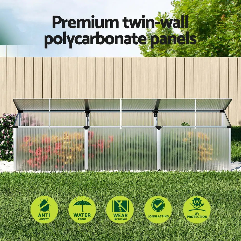 Greenfingers Greenhouse 180x50x50CM Cold Frame Plant Grow Aluminium Polycarbonate Green House - Home & Garden >