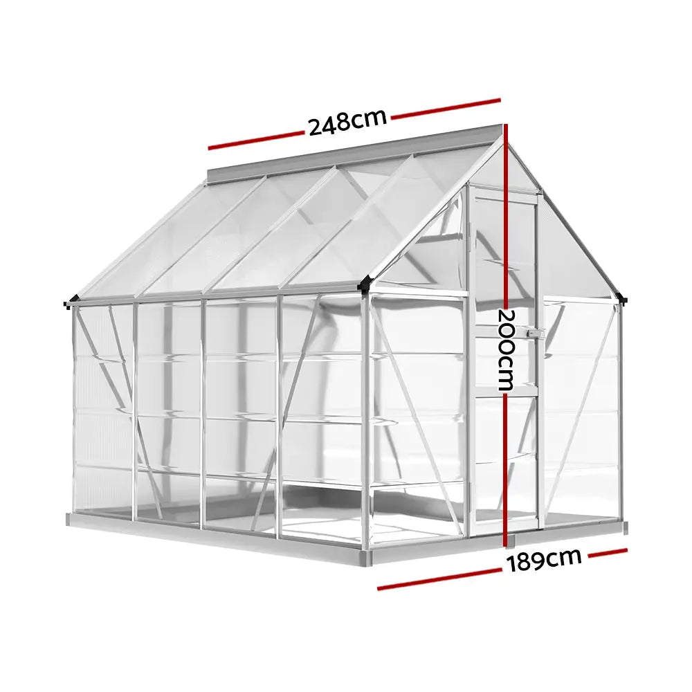 Greenfingers Greenhouse 2.48x1.89x2M Aluminium Polycarbonate Green House Garden Shed - Home & Garden > Green Houses