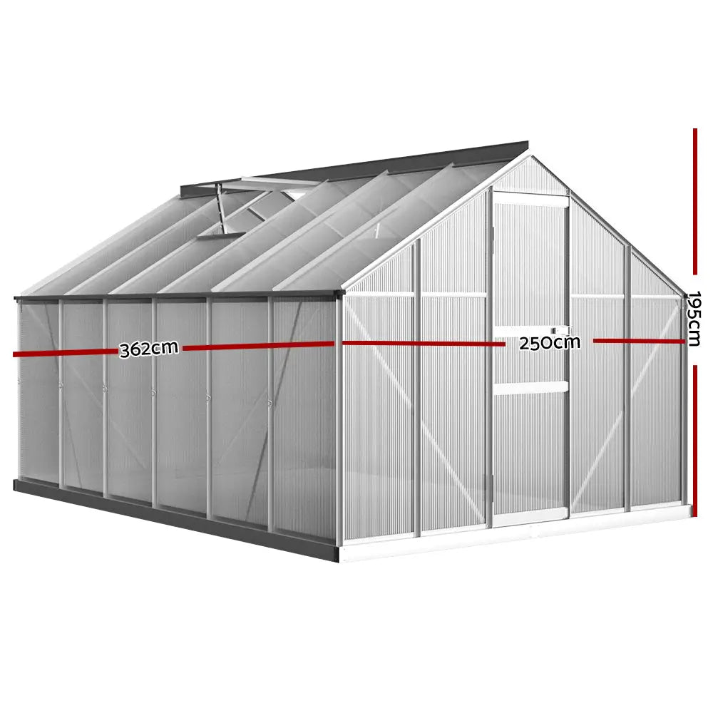 Greenfingers Greenhouse 3.6x2.5x1.95M Aluminium Polycarbonate Green House Garden Shed - Home & Garden > Green Houses