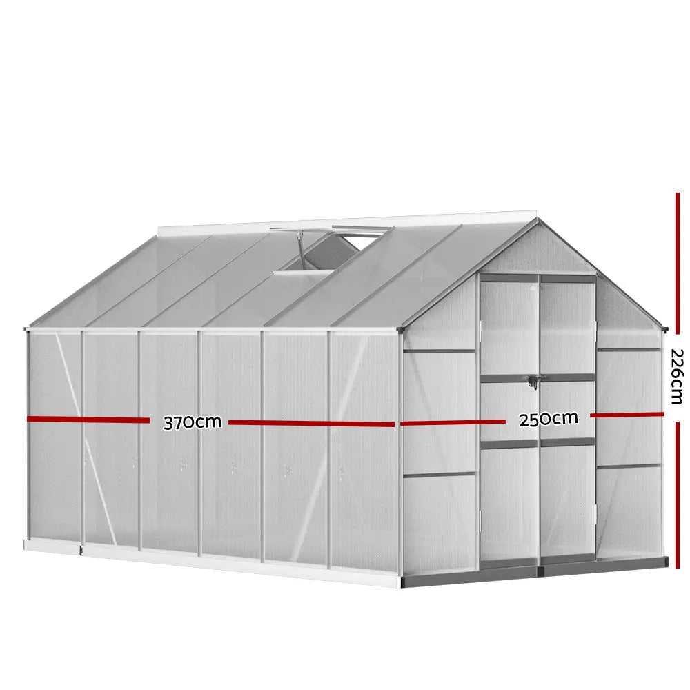 Greenfingers Greenhouse 3.7x2.5x2.26M Double Doors Aluminium Green House Garden Shed - Home & Garden > Green Houses