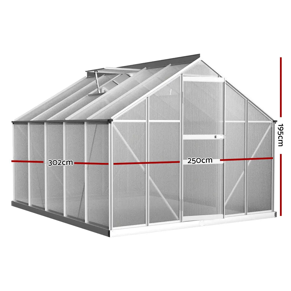 Greenfingers Greenhouse 3x2.5x1.95M Aluminium Polycarbonate Green House Garden Shed - Home & Garden > Green Houses