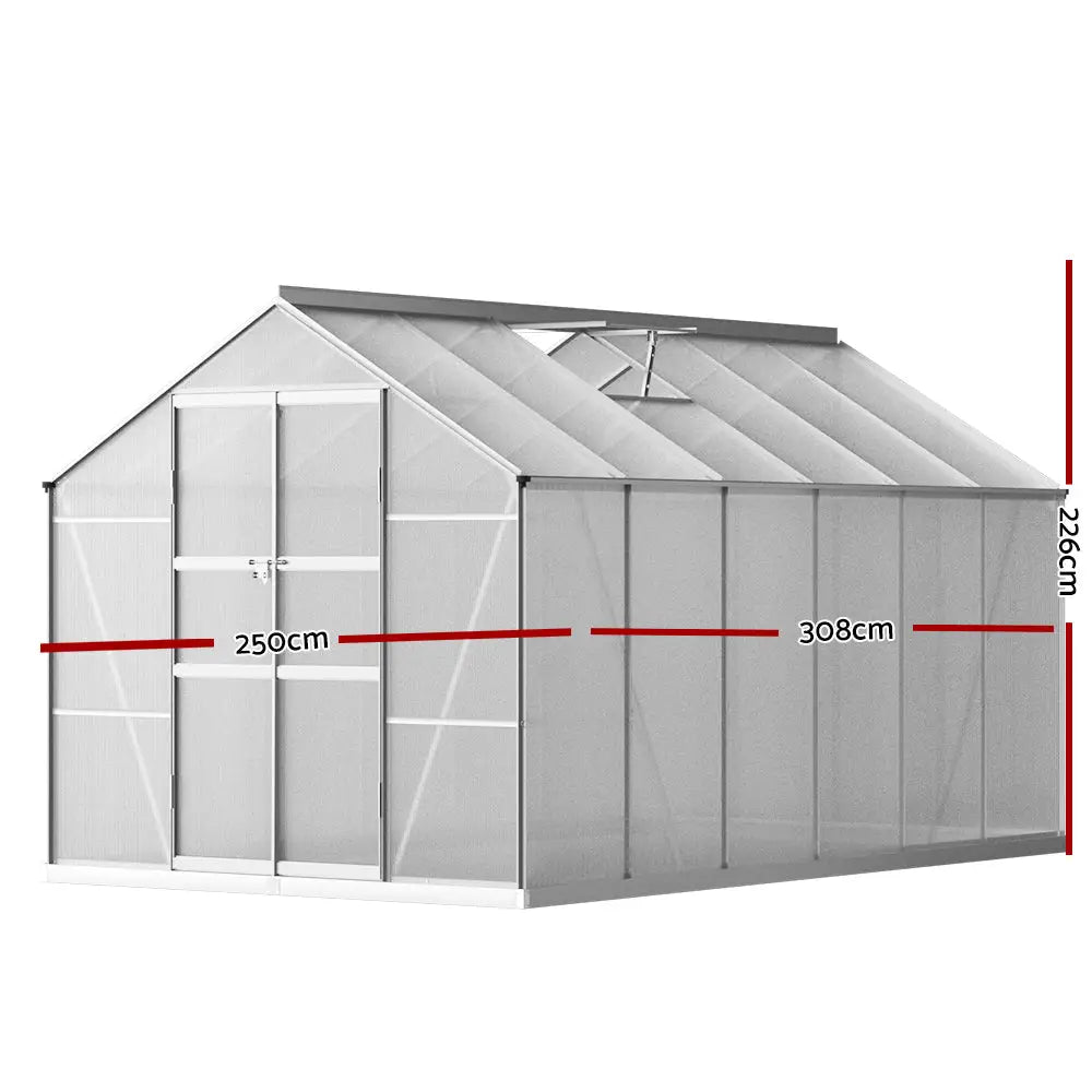 Greenfingers Greenhouse 3x2.5x2.26M Double Doors Aluminium Green House Garden Shed - Home & Garden > Green Houses