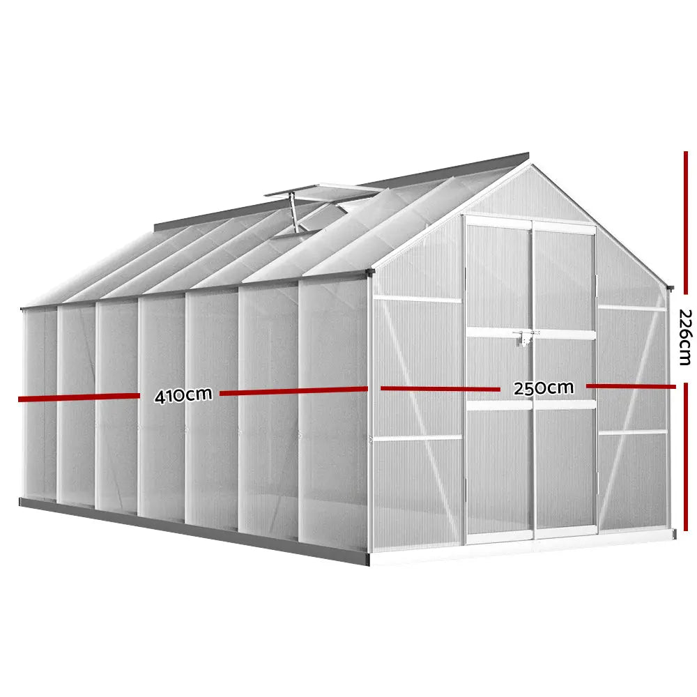Greenfingers Greenhouse 4.1x2.5x2.26M Double Doors Aluminium Green House Garden Shed - Home & Garden > Green Houses