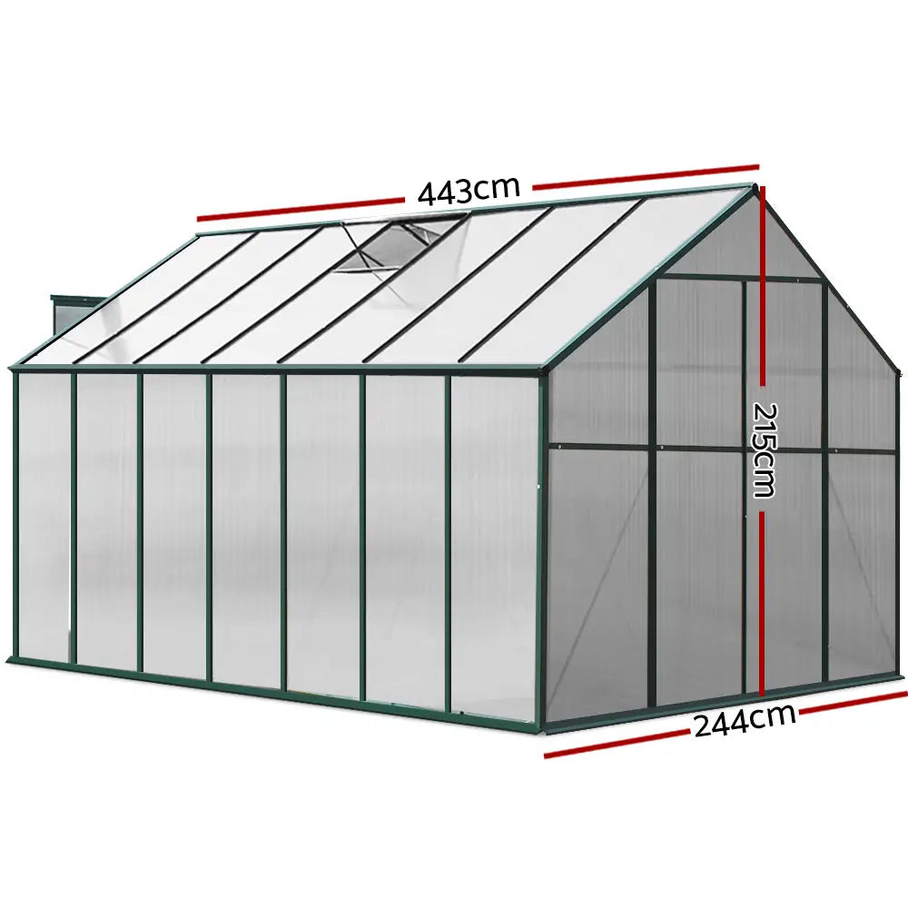 Greenfingers Greenhouse 4.43x2.44x2.15M Aluminium Polycarbonate Green House Garden Shed - Home & Garden > Green Houses