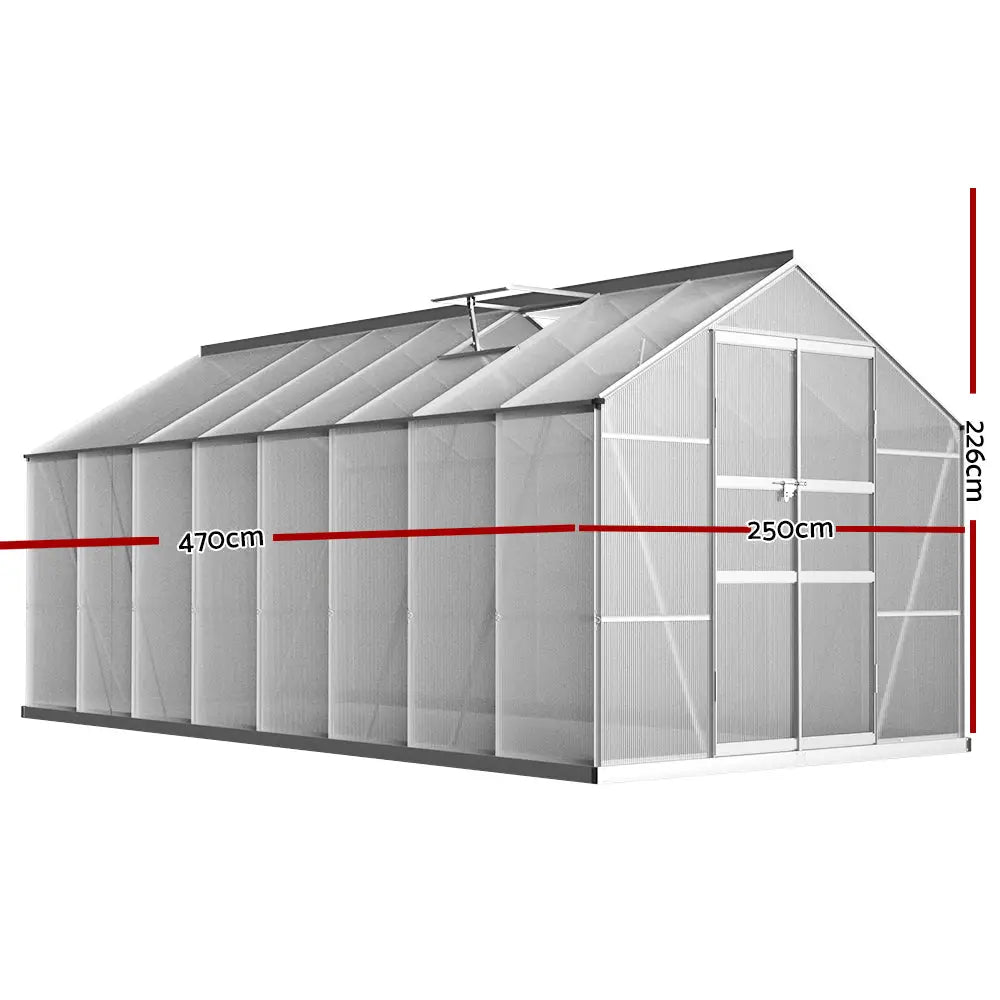 Greenfingers Greenhouse 4.7x2.5x2.26M Double Doors Aluminium Green House Garden Shed - Home & Garden > Green Houses