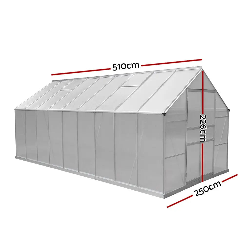 Greenfingers Greenhouse 5.1x2.5x2.26M Double Doors Aluminium Green House Garden Shed - Home & Garden > Green Houses