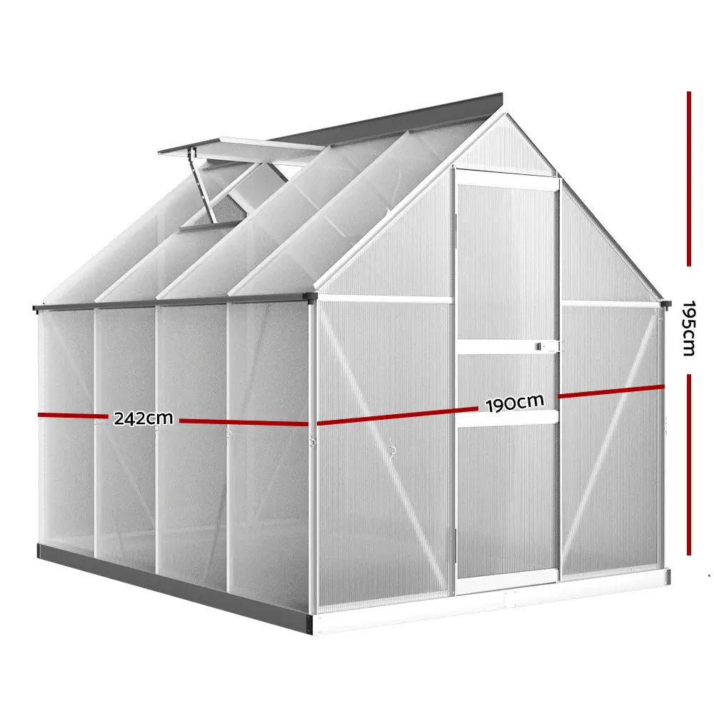 Greenfingers Greenhouse Aluminium Green House Polycarbonate Garden Shed 2.4x1.9M - Home & Garden > Green Houses