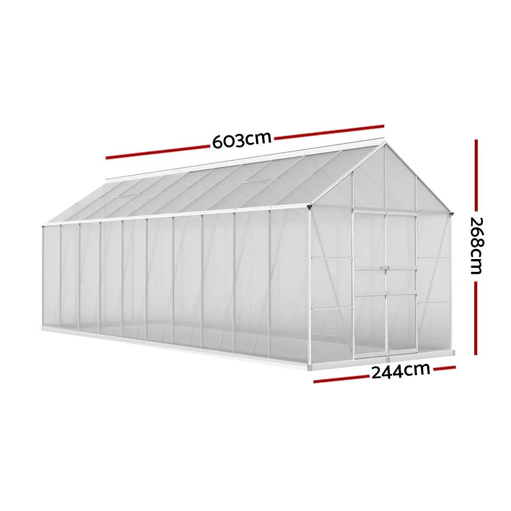 Greenfingers Greenhouse Aluminium Large Green House Garden Shed 6X2.4M - Home & Garden > Green Houses