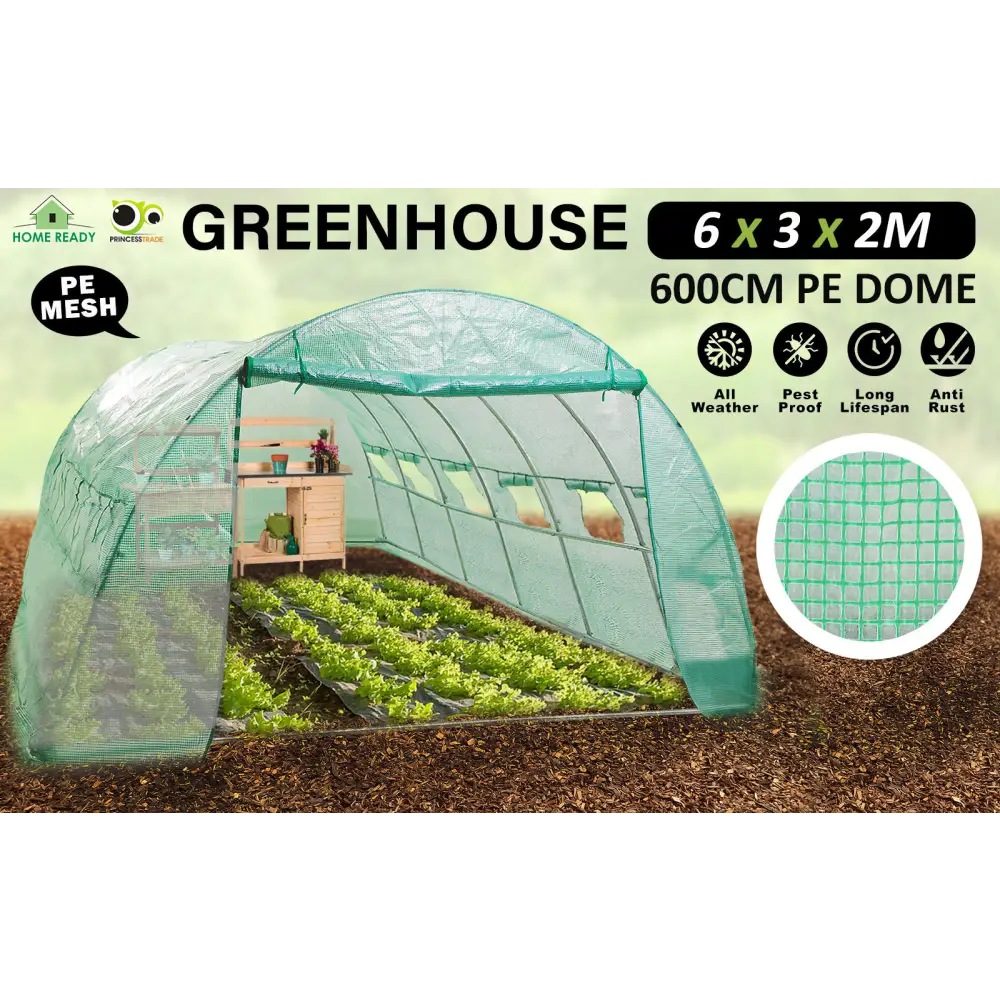 Greenhouse Walk-In Shed 6x3x2M PE Dome Hoop Tunnel Polytunnel - Home & Garden > Green Houses