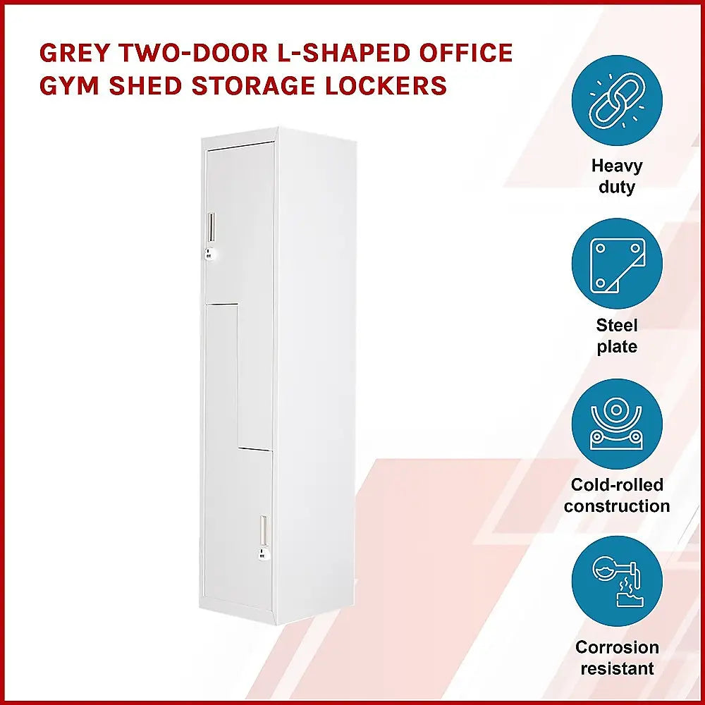 Grey Two-Door L-shaped Office Gym Shed Storage Lockers - Furniture > Office