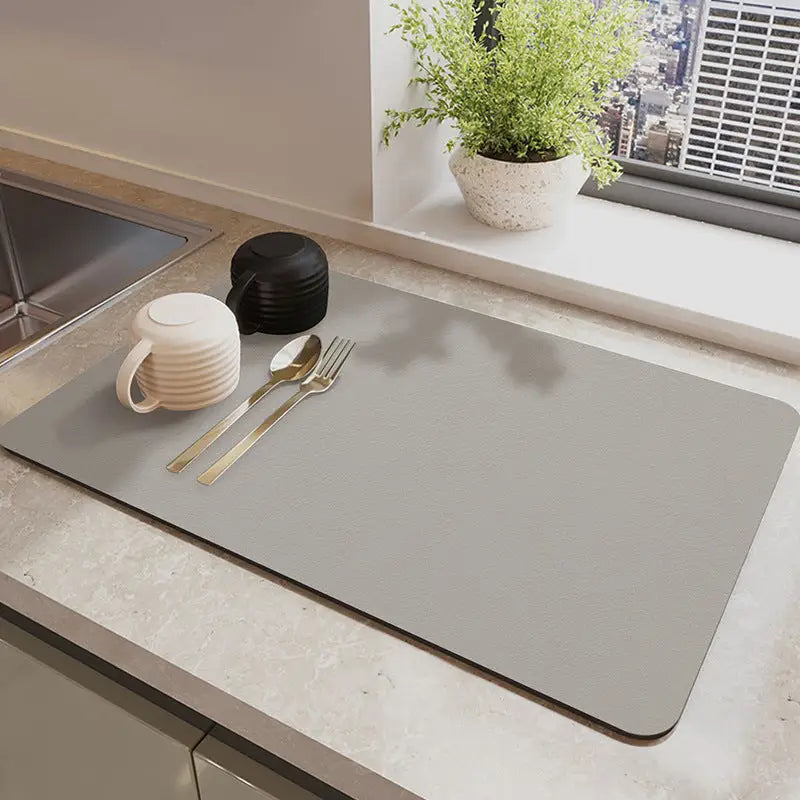 Grey Waterproof Quick-Dry Kitchen Mat - Non-Slip Rubber Base Absorbent Technology Fabric 4mm Thick - Home & Garden >